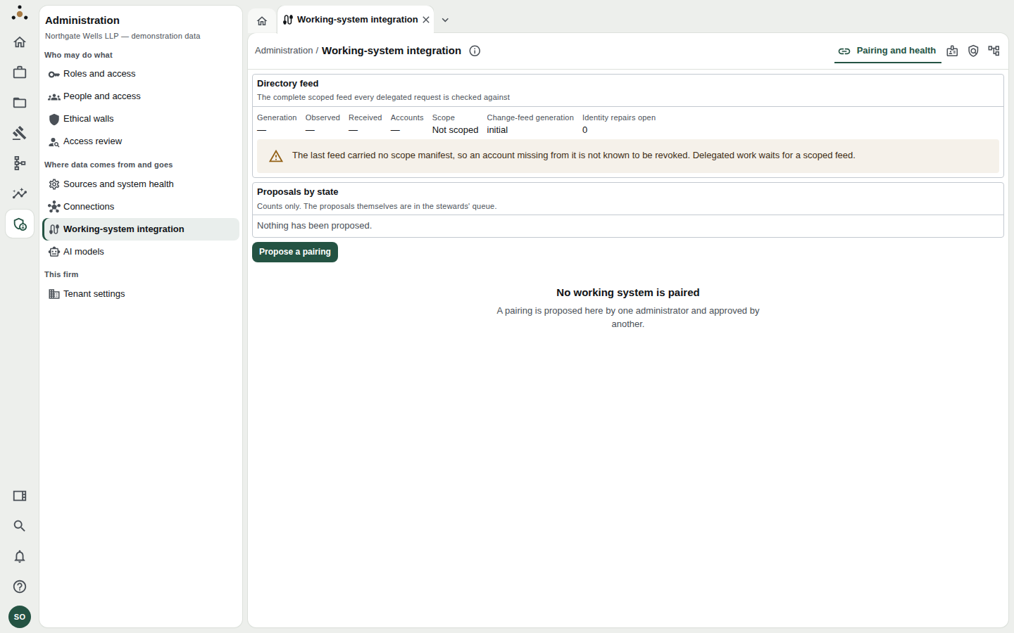Pairing and health tab with no working system paired.