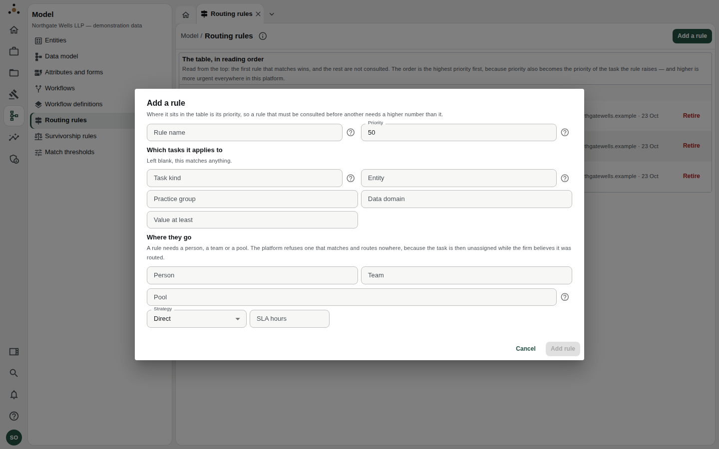 The Add a rule dialog.